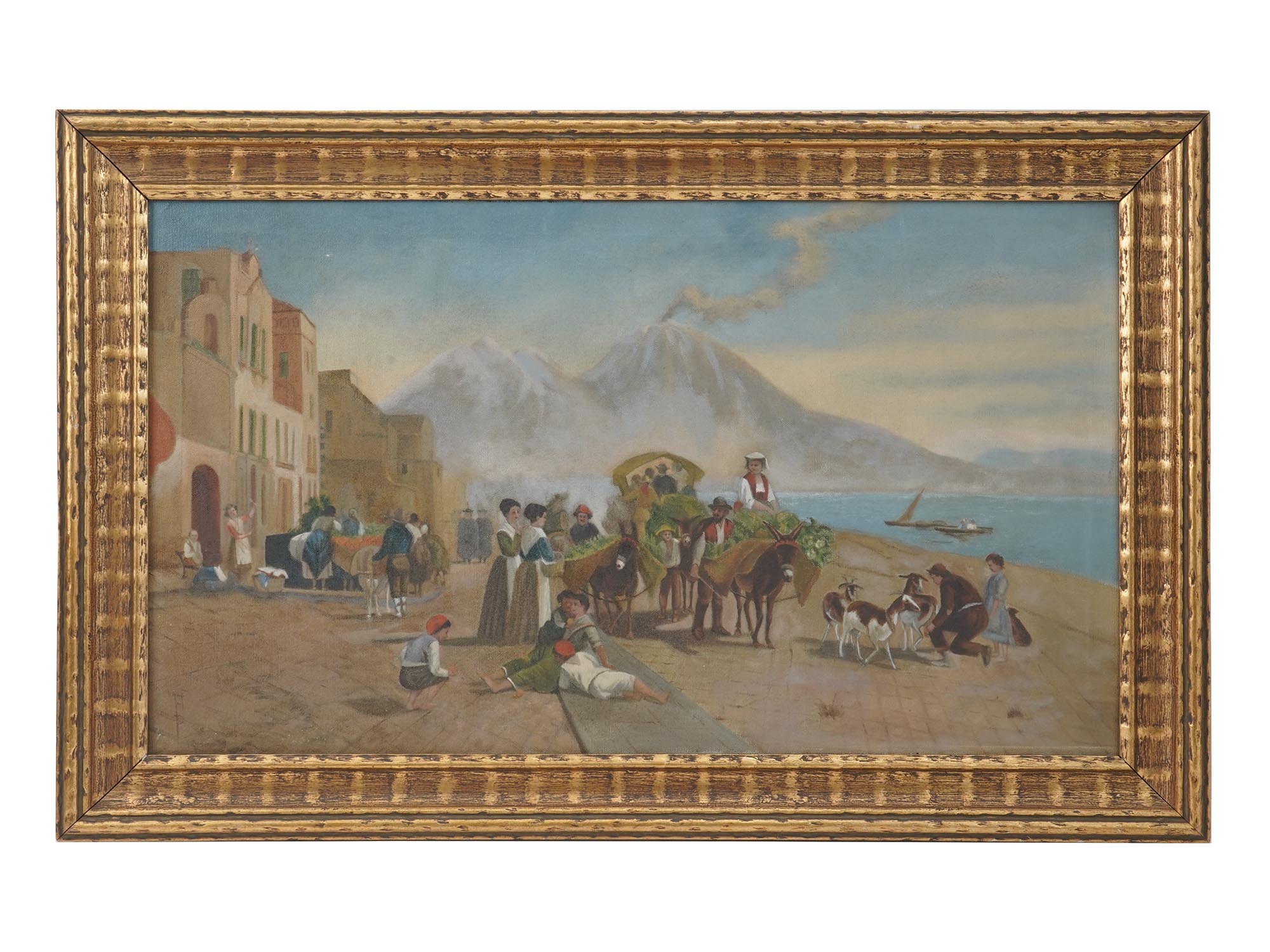 VINTAGE ITALIAN SEASCAPE VILLAGE PAINTING SIGNED